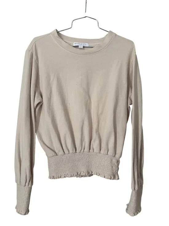Spiritual Gangster Raena Pullover Size Medium Crewneck Long Sleeve Smocked Hem - Picture 2 of 8